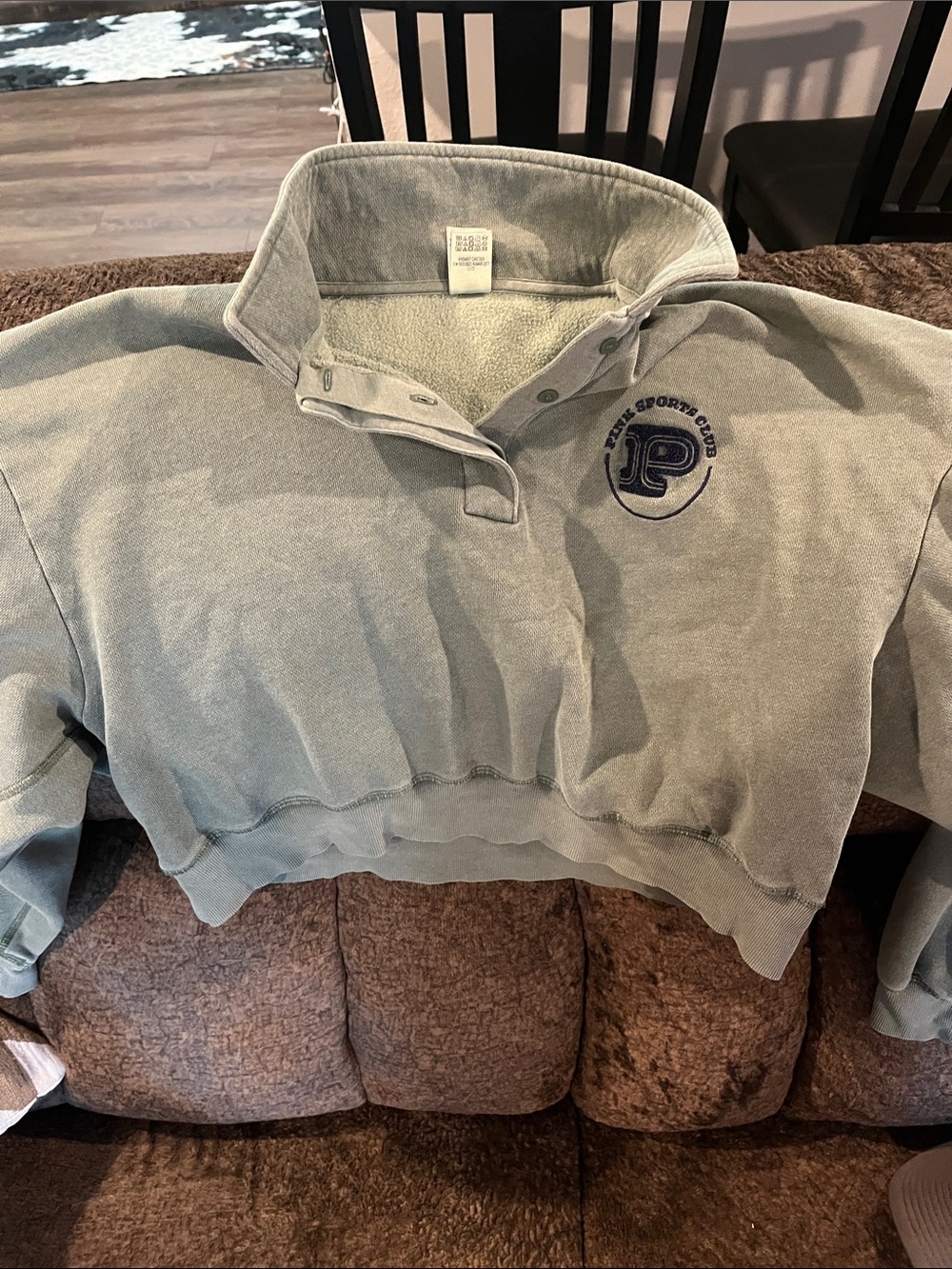 PINK Victoria's Secret Light Sage Green Quarter-Snap Pullover